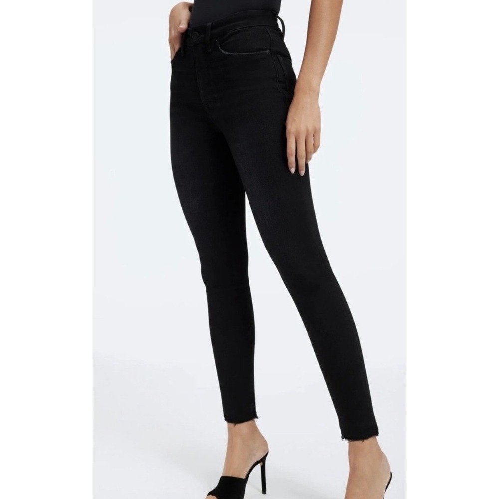 Good American Jeans 0 2 Good Waist Crop Black Raw Hem High Rise Skinny